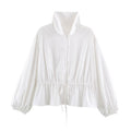 Women's lightweight adjustable windbreaker with stand-up collar, drawstring, and balloon sleeves Fashion Glam