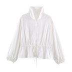 Women's lightweight adjustable windbreaker with stand-up collar, drawstring, and balloon sleeves Fashion Glam
