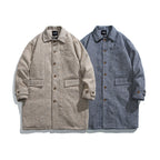Unisex Kastiger Oversize Wool Blend Coat with Herringbone Pattern, Shirt Collar and Button Placket Fashion Glam