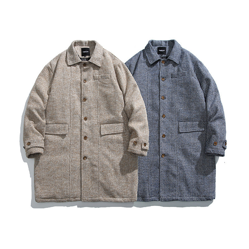 Unisex Kastiger Oversize Wool Blend Coat with Herringbone Pattern, Shirt Collar and Button Placket Fashion Glam