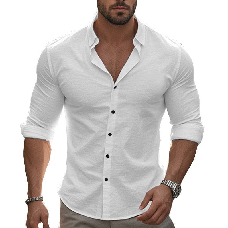 Men's fitted stretch shirt with stand-up collar, slim fit and rolled-up sleeves Fashion Glam