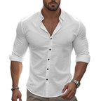 Men's fitted stretch shirt with stand-up collar, slim fit and rolled-up sleeves Fashion Glam