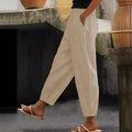 Women's Linen Blend Cropped Pants with Elastic Waistband, Drawstring and Side Pockets Fashion Glam