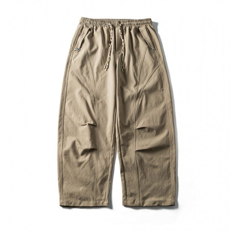 Unisex Wide Cropped Pants with Drawstring, Elastic Waistband and Distinctive Seam Panels Fashion Glam