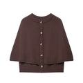 Women's Button-Front Knit Cape with Double Layer and Round Neckline Fashion Glam