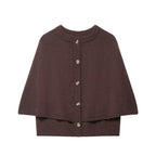 Women's Button-Front Knit Cape with Double Layer and Round Neckline Fashion Glam