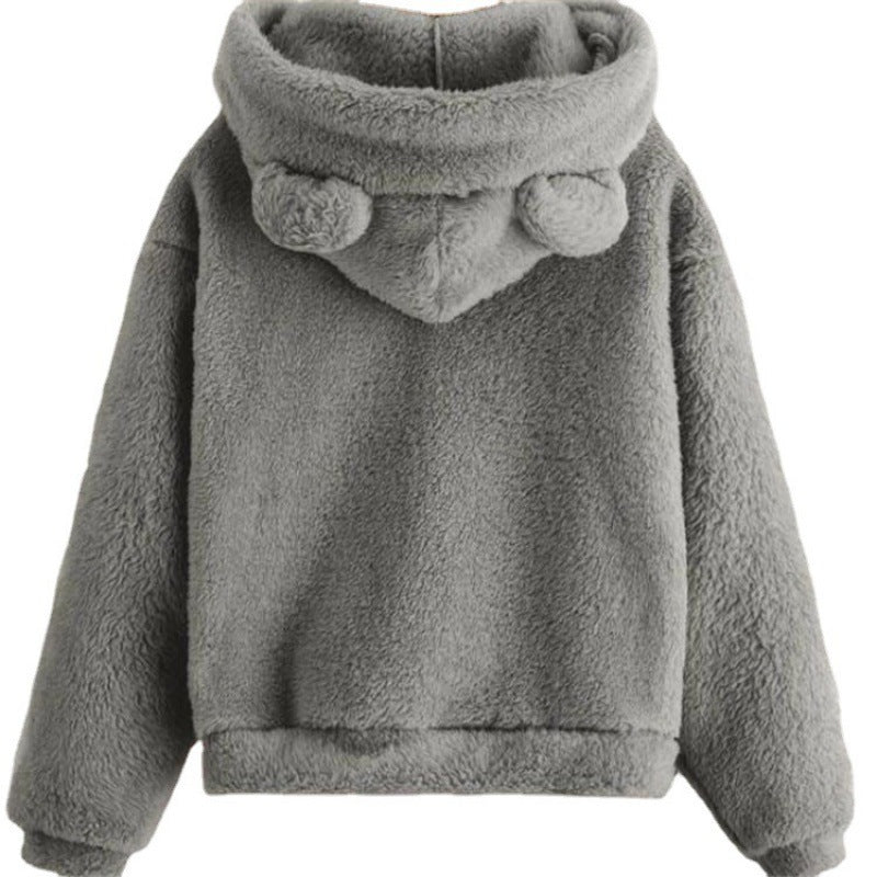 Women's Cozy Teddy Fleece Hoodie with Bear Ears and Oversized Fit Fashion Glam