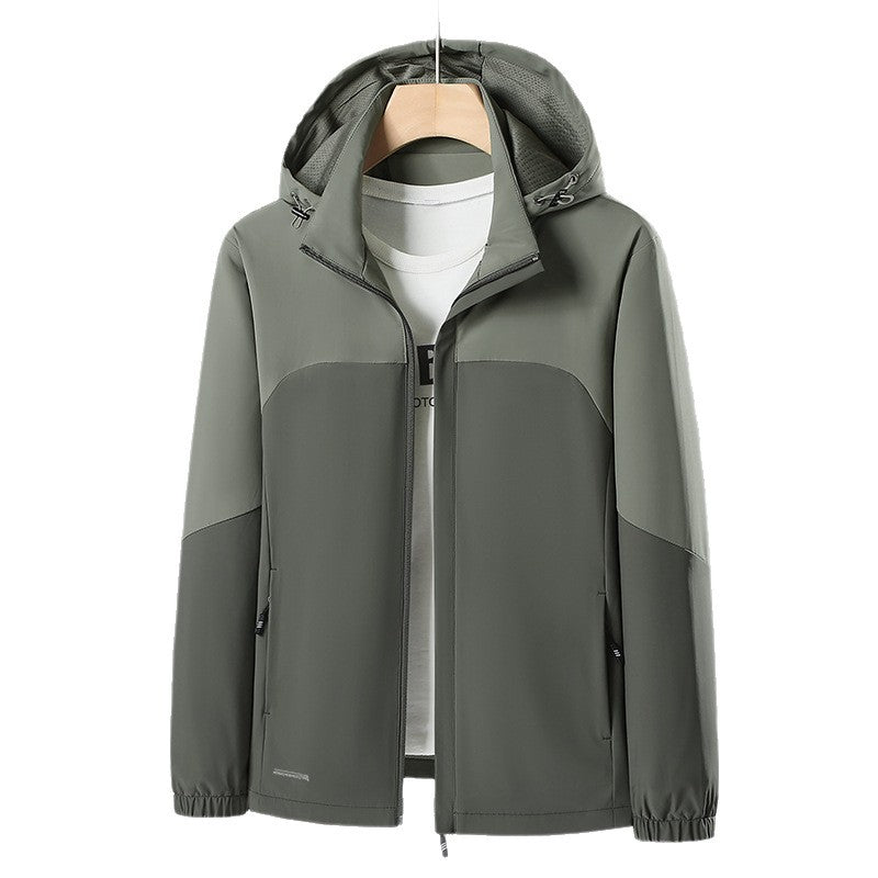 Men's Lightweight Softshell Windbreaker with Hood, Water-Repellent Membrane and Zipper Pockets Fashion Glam
