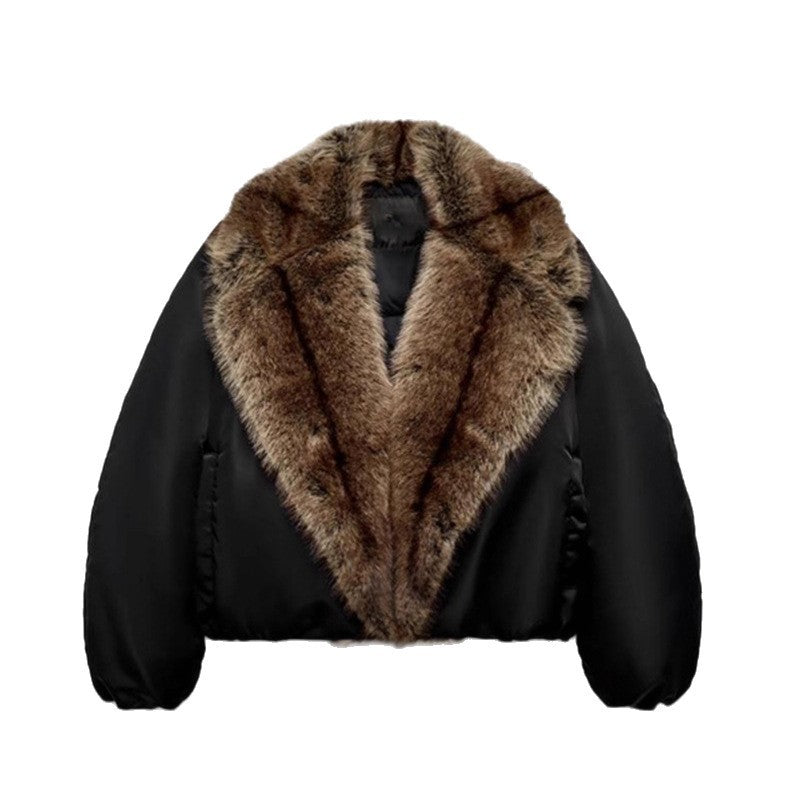 Women's short jacket with voluminous faux fur shawl collar Fashion Glam