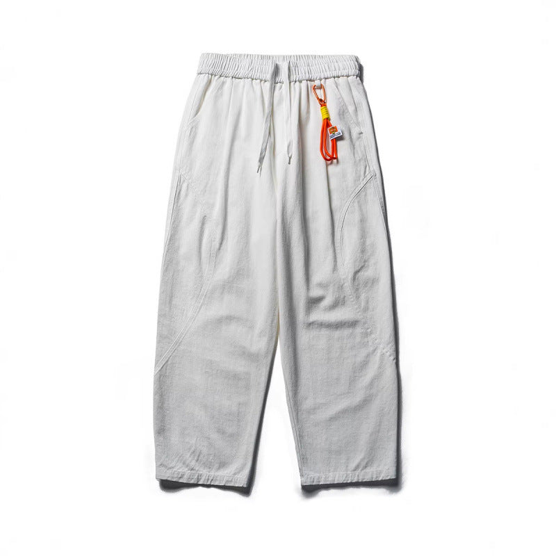 Men's Lightweight Loose-Fit Linen-Cotton Casual Pants with Elastic Waistband, Drawstring and Utility Pockets Fashion Glam