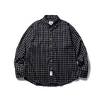 Unisex Oversize Check Flannel Shirt with Shirt Collar, Button Front and Rounded Hem Fashion Glam