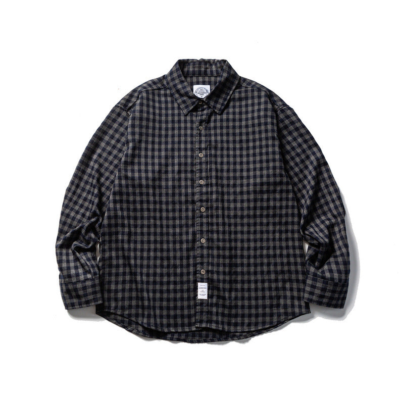 Unisex Oversize Check Flannel Shirt with Shirt Collar, Button Front and Rounded Hem Fashion Glam