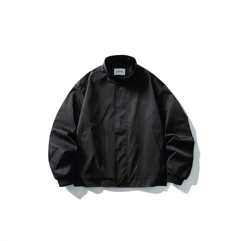 Men's Short Windproof Field Bomber Jacket with Stand-up Collar, Concealed Closure and Elastic Cuffs Fashion Glam
