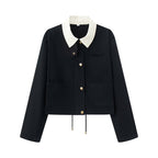 Women's Cropped Workwear Jacket with Cord Collar, Press Buttons and Drawstring Fashion Glam