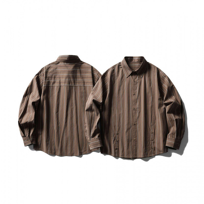 Unisex locker cut striped overshirt made of cotton blend with kent collar and side decorative button plackets Fashion Glam