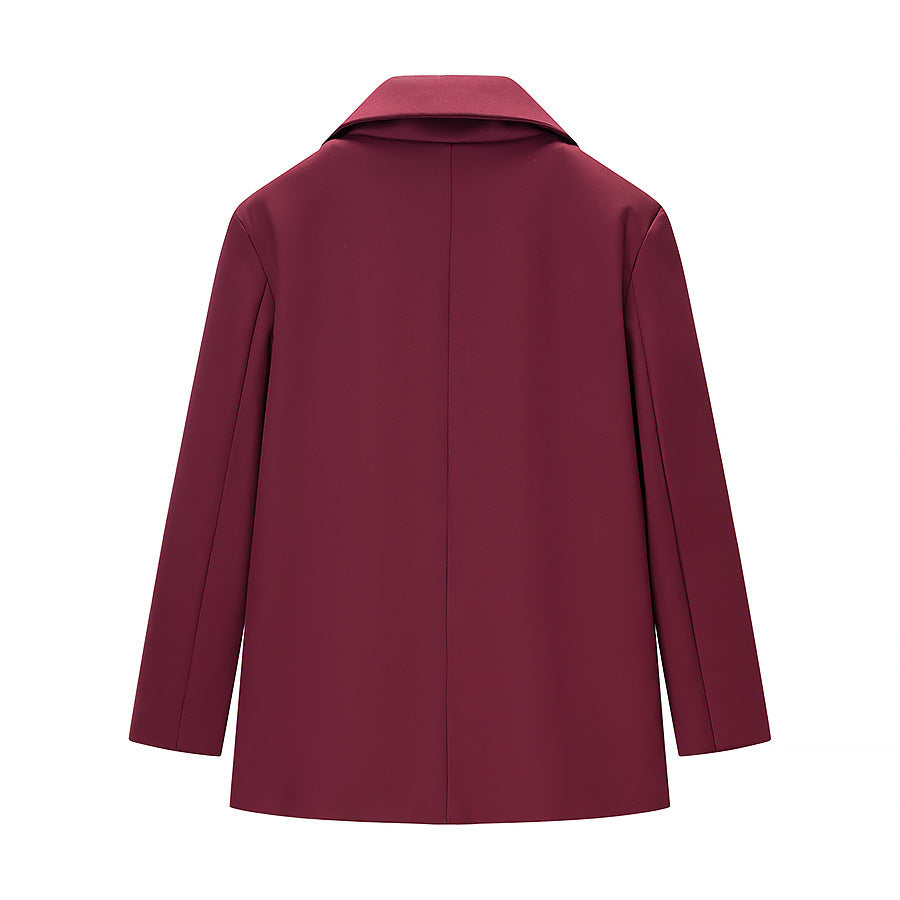 Women Simple Single-Button Long Blazer with Satin Lining and Patch Pockets Fashion Glam