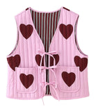 Women quilted vest with heart appliqués and ties Fashion Glam