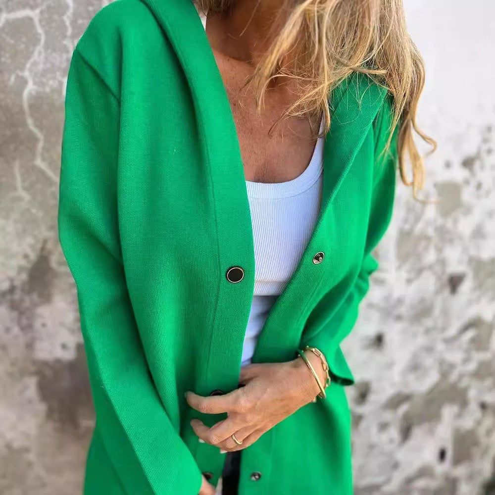 Women's Hoodie Coat with Snap Buttons and Oversized Silhouette Fashion Glam