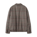 Women's Oversize Short Jacket in Houndstooth Pattern with Stand Collar and Elastic Hem Fashion Glam