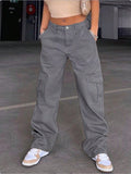 Women's wide cargo pants with high waist, patch flap pockets, and casual baggy fit Fashion Glam