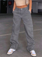 Women's wide cargo pants with high waist, patch flap pockets, and casual baggy fit Fashion Glam