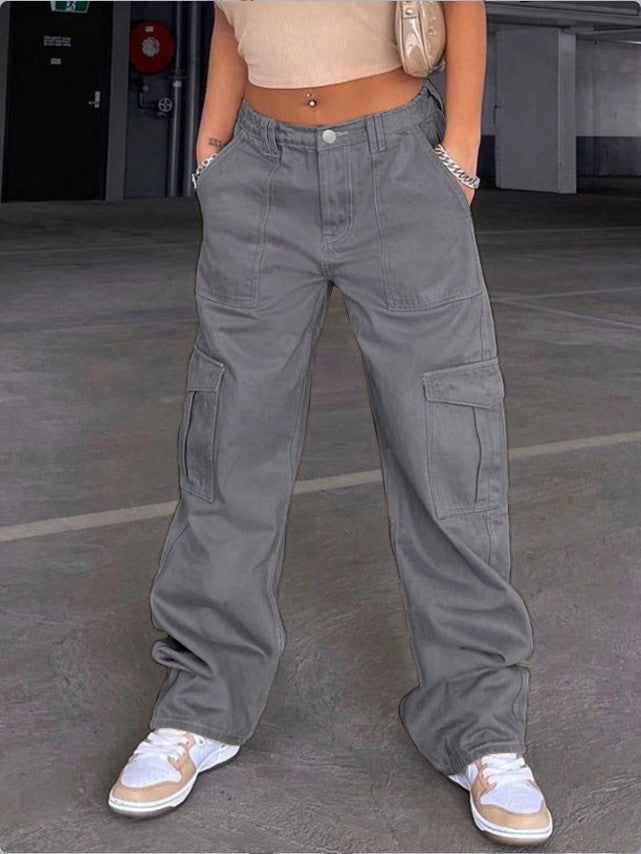 Women's wide cargo pants with high waist, patch flap pockets, and casual baggy fit Fashion Glam