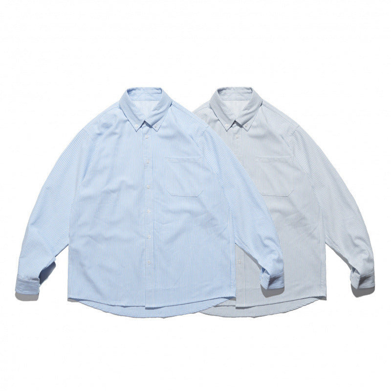 Unisex Oversize shirt with fine pinstripe, button-down collar and chest pocket Fashion Glam