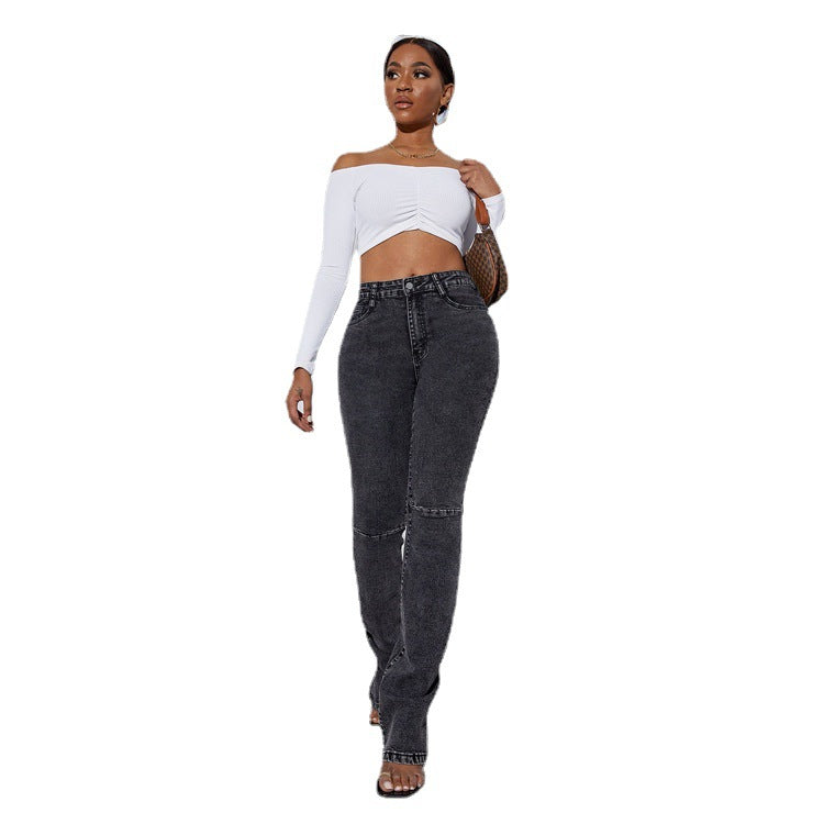 Women High-Waisted Stretch Jeans with sculpting waistband and flared leg Fashion Glam