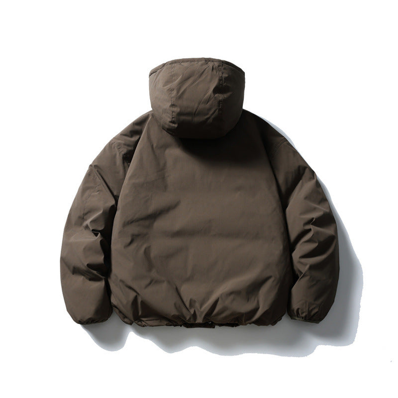 Unisex Boxy Padded Hoodie with Drawstring, Concealed Snap Placket and Utility Arm Pocket Fashion Glam