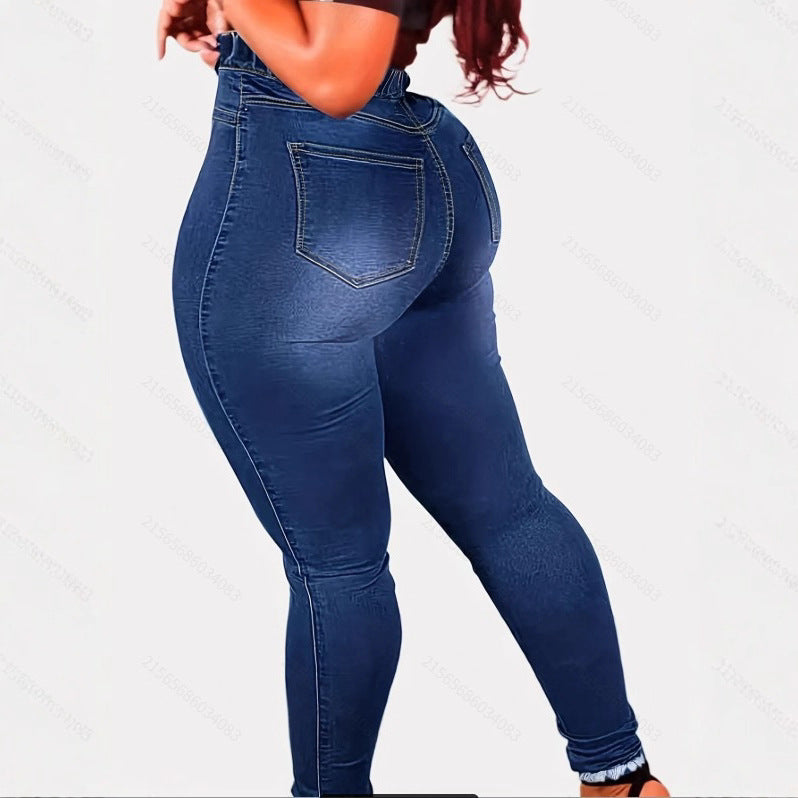 Women's High-Waist Sculpting Jeggings in Denim Look with Elastic Drawstring Waistband Fashion Glam