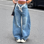 Women's Baggy Denim Pants with distinctive seam panels and extra wide Wide-Leg Fashion Glam