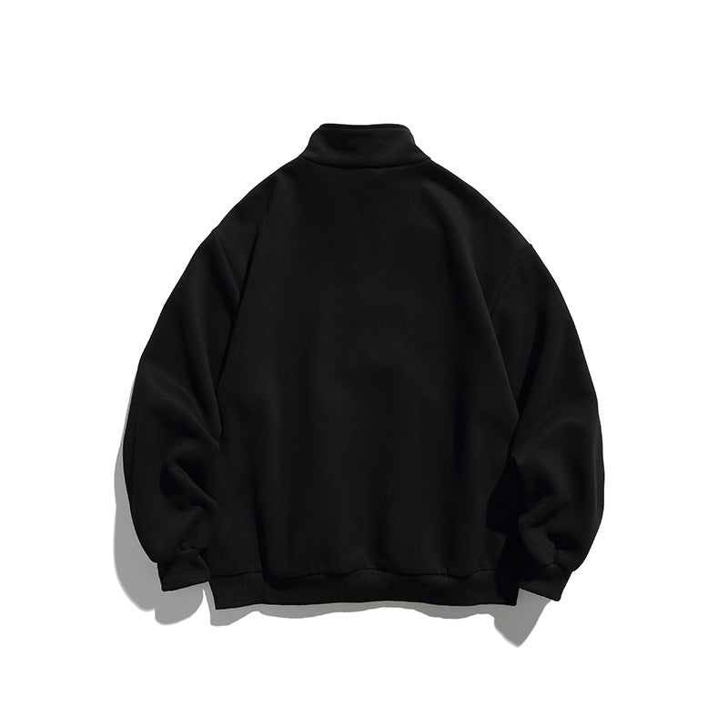 Unisex Oversize-Halfzip-Sweatshirt with Stand-up Collar, Kangaroo Pocket and Logo Print Fashion Glam
