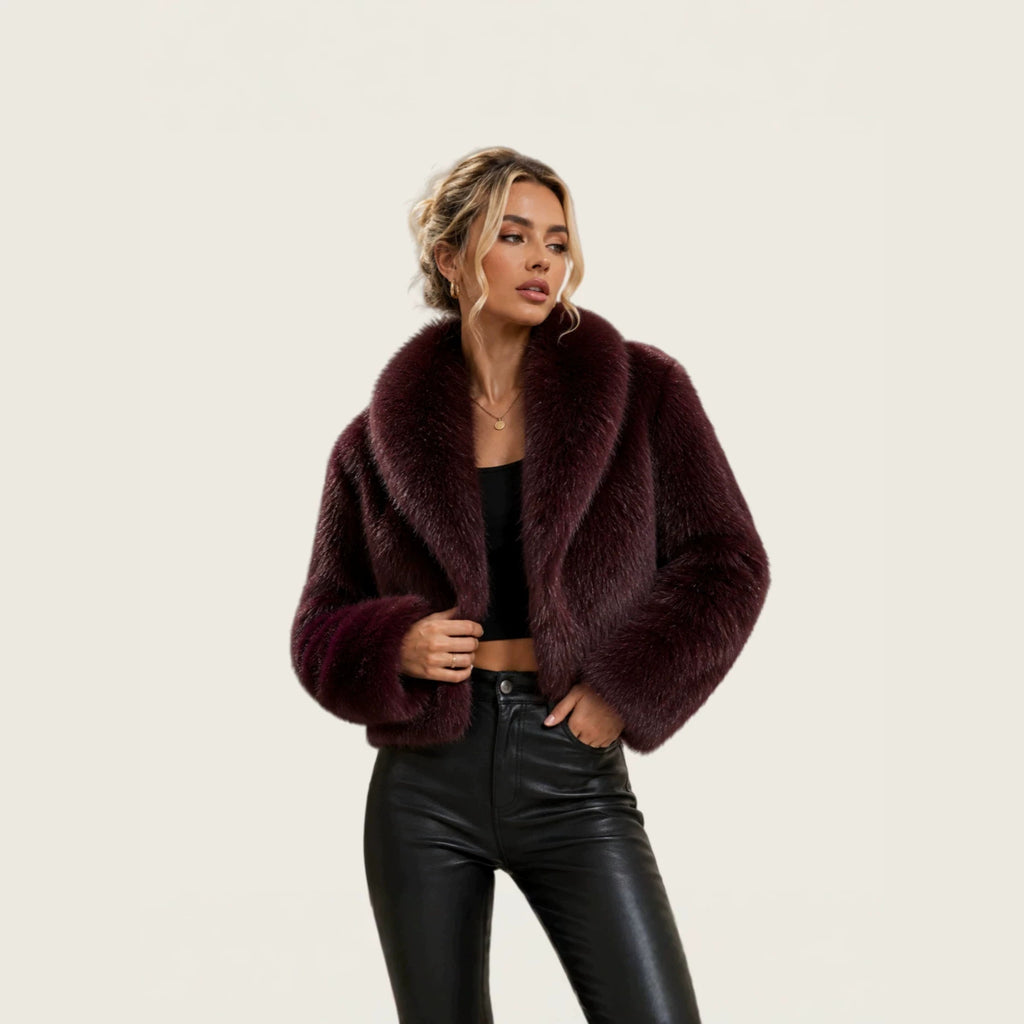 Ladies short cut luxury faux fur bolero with voluminous shawl collar Fashion Glam