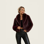 Ladies short cut luxury faux fur bolero with voluminous shawl collar Fashion Glam