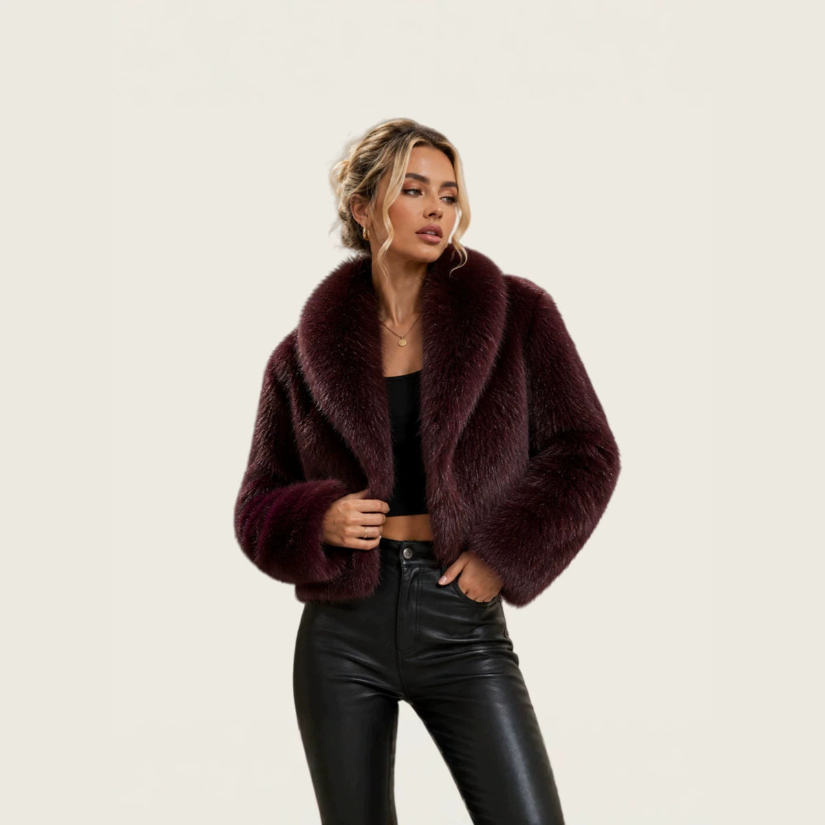 Ladies short cut luxury faux fur bolero with voluminous shawl collar Fashion Glam