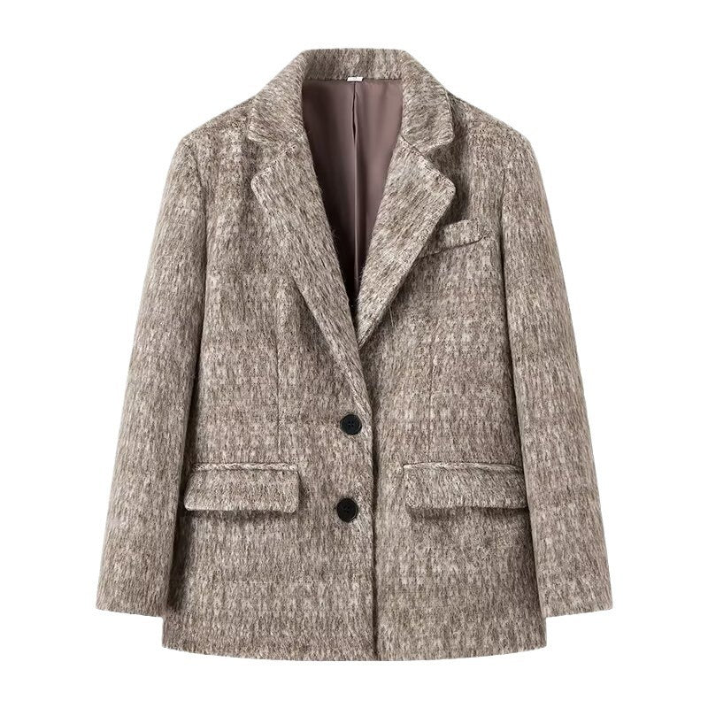 Ladies short blazer coat made of wool blend with bouclé structure and flap pockets Fashion Glam