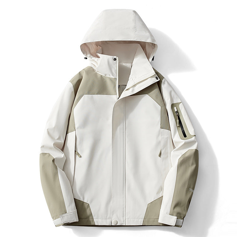 Men's technical softshell hooded jacket with contrast panels and zippered sleeve pocket Fashion Glam