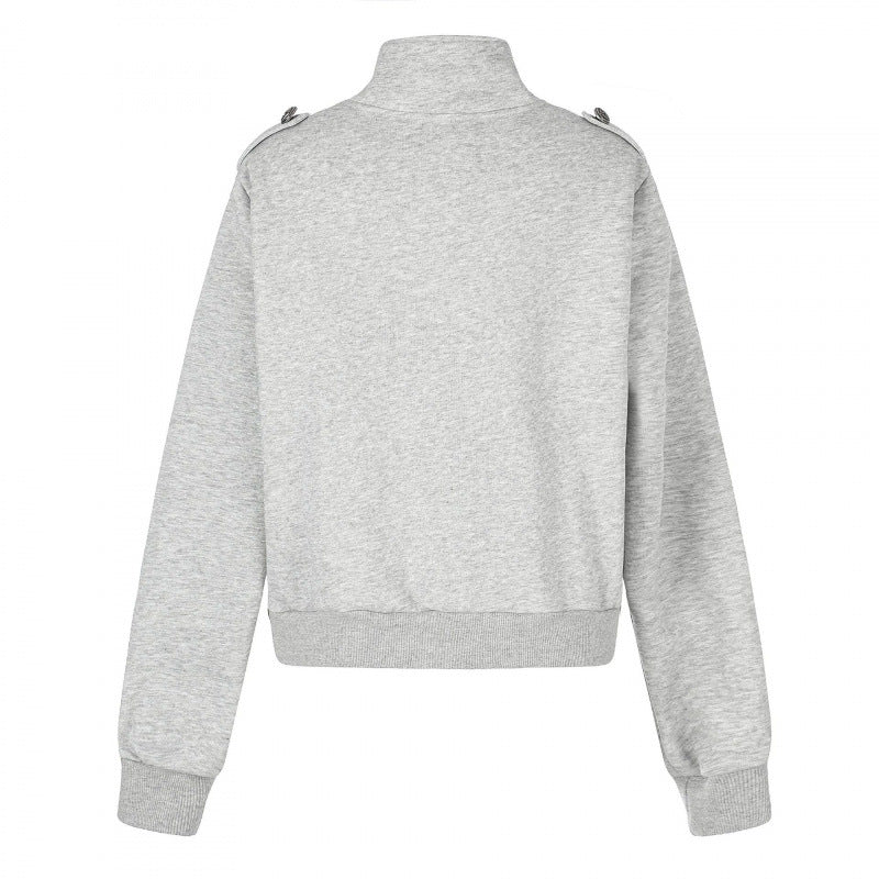 Unisex Sweat Jacket in Military Look with Double Button Placket Fashion Glam