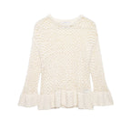 Women's loosely knitted lace pullover with ruffled hem and flared sleeves Fashion Glam