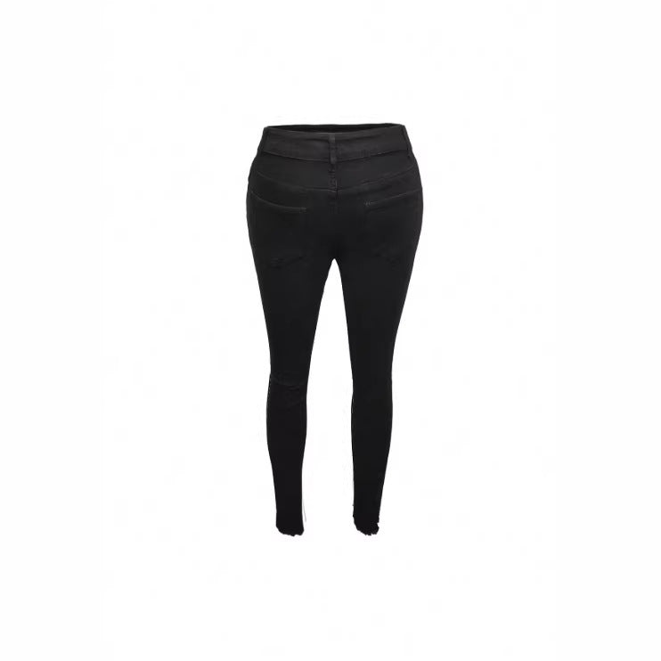 Women high-waisted body-shaping skinny jeans with knee rips and butt-lifting waistband Fashion Glam