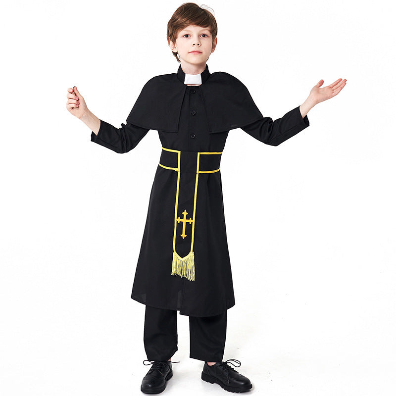 Men's Priest Costume with Cape and Golden Accessories Fashion Glam