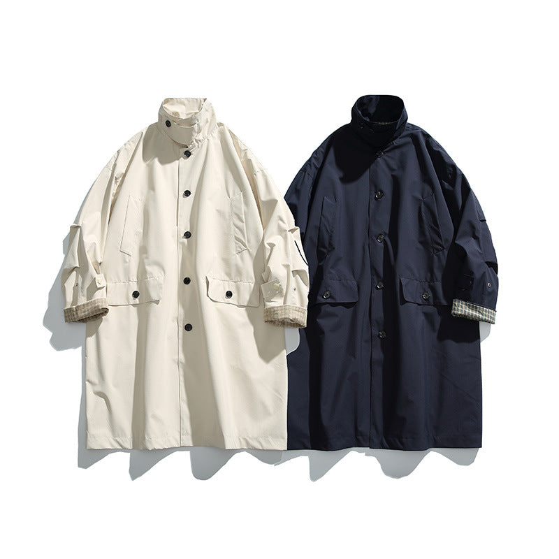 Men's oversized waterproof trench coat with stand collar and checked lining Fashion Glam