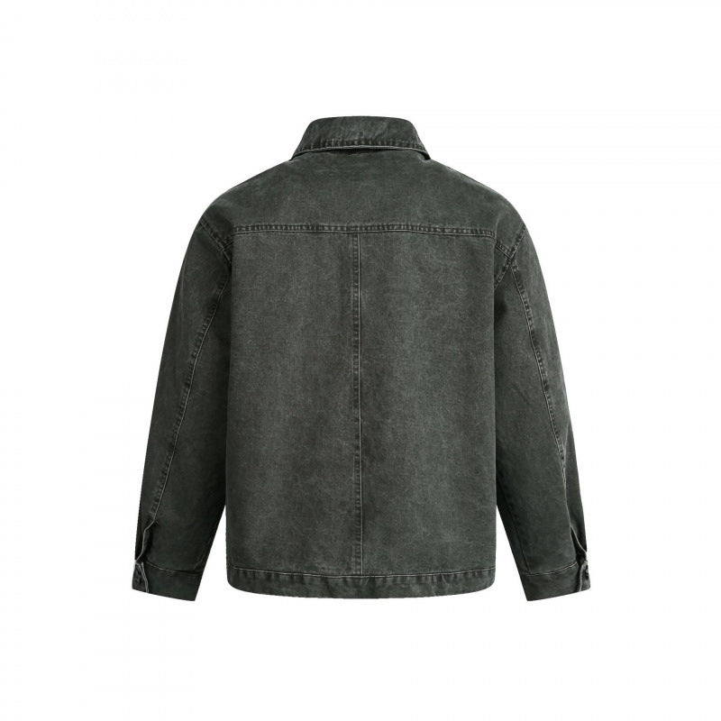 Men's Oversized Canvas Jacket with Shirt Collar, Raglan Seams and Full-length Zipper Fashion Glam