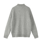 Unisex Boxy Cardigan with Cable Pattern, Stand-up Collar and Two-way Zipper Fashion Glam