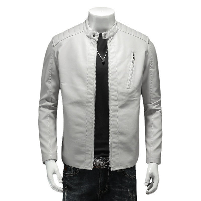 Men's Slim Leather Jacket in Biker Look with Stand-Up Collar and Vertical Chest Pocket Fashion Glam
