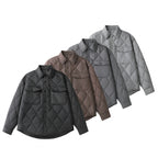 Unisex Padded Quilted Shirt Jacket with Flap Pockets and Curved Hem Fashion Glam