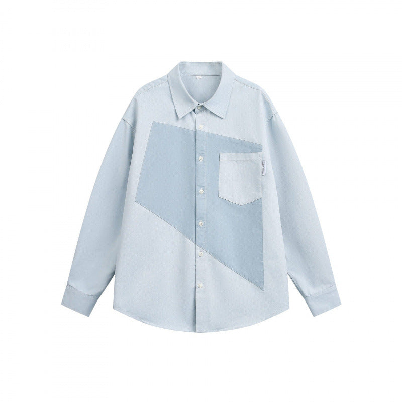 Unisex Oversized Shirt with Diagonal Colorblock and Chest Pocket Fashion Glam