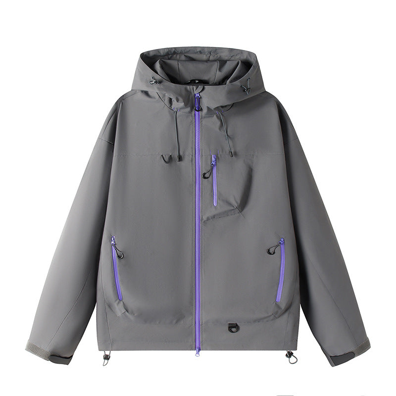 Men's Lightweight Tech Softshell Jacket with Hood, Adjustable Hem and Contrast Zippers Fashion Glam