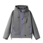Men's Lightweight Tech Softshell Jacket with Hood, Adjustable Hem and Contrast Zippers Fashion Glam