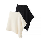 Women Fine Knit Poncho with Asymmetrical Hem and Wide Boat Neck Fashion Glam